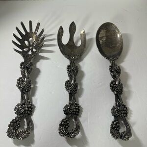 Vintage Godinger Silver Art Co Grapevine Serving Set - Pasta, Salad & Spoon